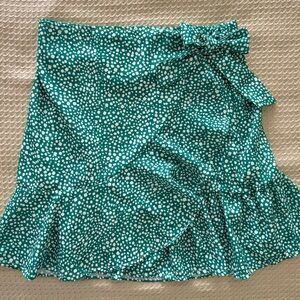 Green Polka Dot Wrap Skirt with Side Bow